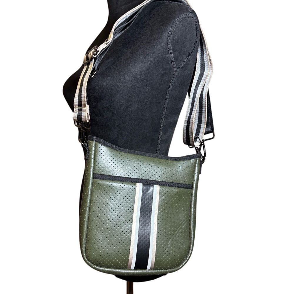Haute Shore crossbody purse‎ olive with stripe accent